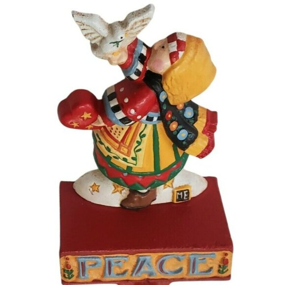 VTG Mary Engelbreit Cast Iron Stocking Hanger Christmas PEACE Girl Dove Holder - Picture 5 of 14